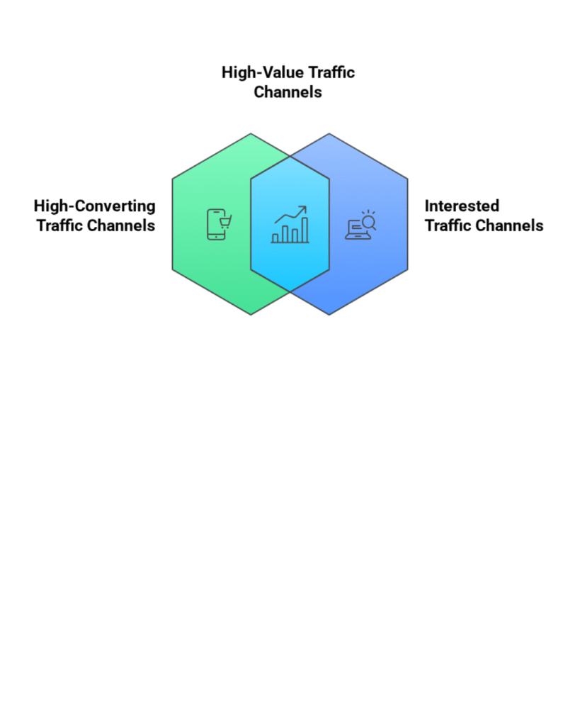 Illustration showing a Venn diagram style representing how businesses can allocate marketing budgets based on traffic sources.